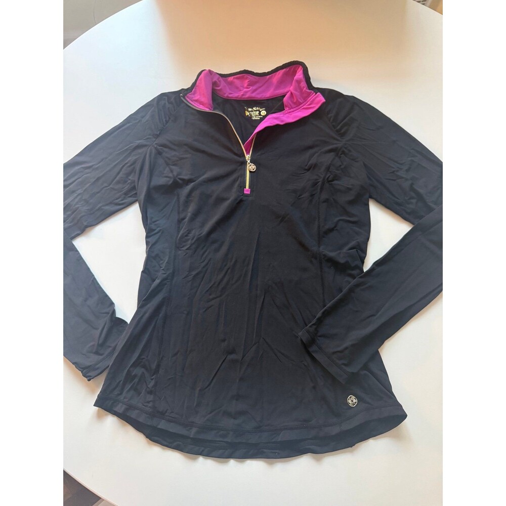 Lilly Pulitzer Luxletic Justine Half Zip Pullover Black Hot Pink UPF 50+ Top